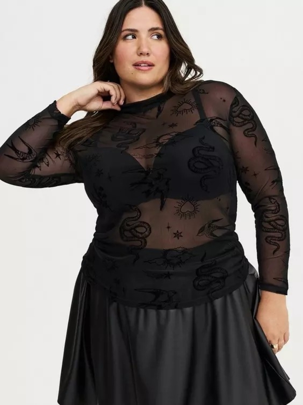 TORRID- Mesh Burnout Mock Neck Long Sleeve Top